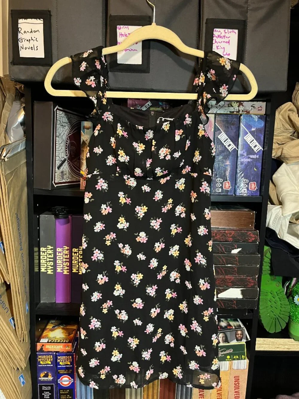 Art Class Girls Black Floral Ruffle Sleeve Dress Size L 10/12